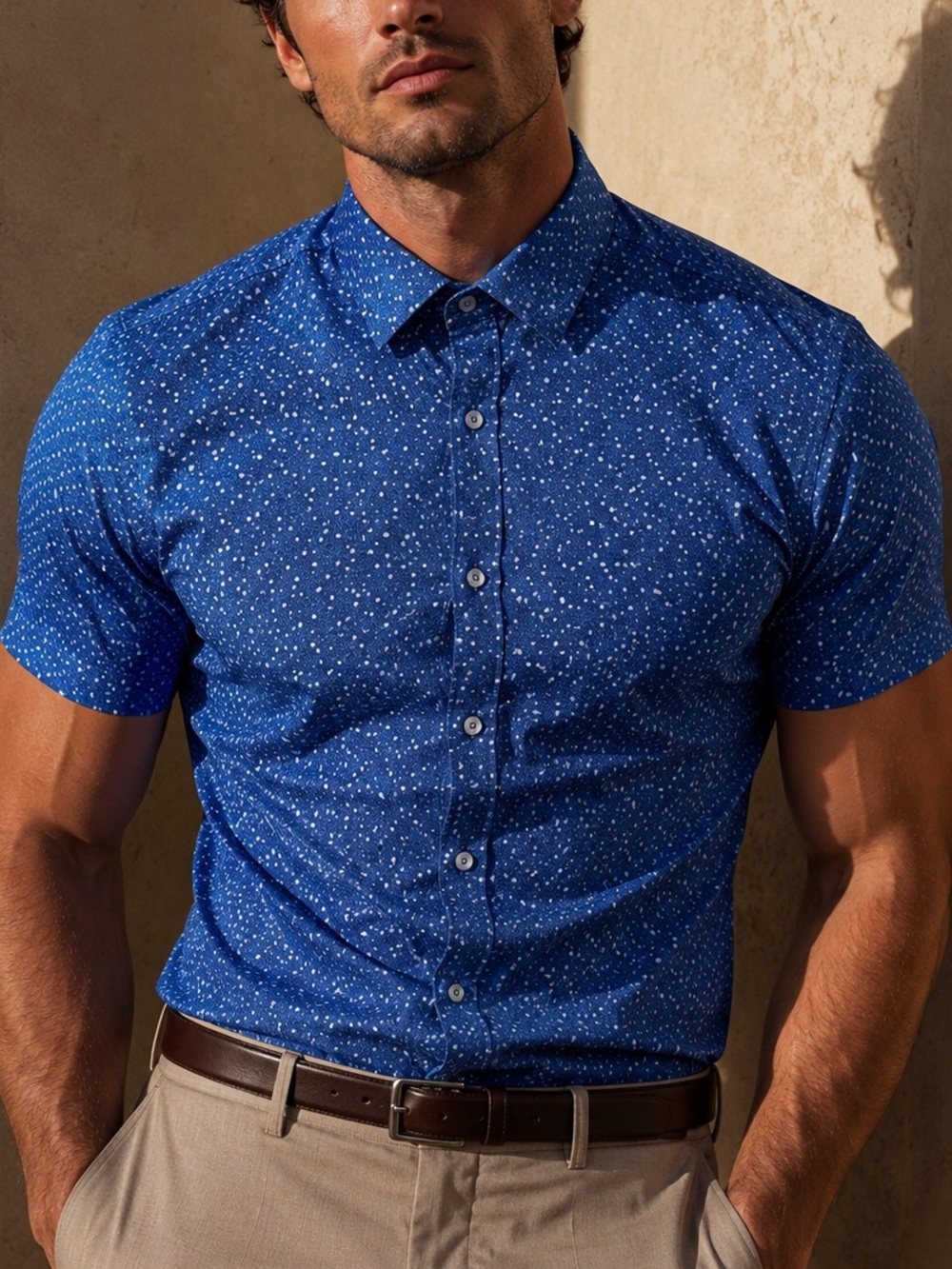 Zachary Prell Shirt Mens Large Blue White Short Sleeve Slim Fit Button Front
